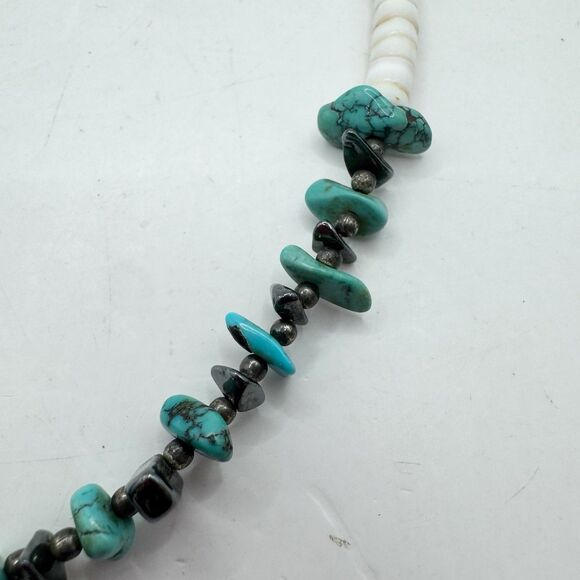 Vtg Heishi Shell Turquoise Hematite Chip Necklace Southwest Stone Jewelry 17” - Picture 9 of 11